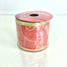 Red And Gold Poinsettia Ribbon 60mm