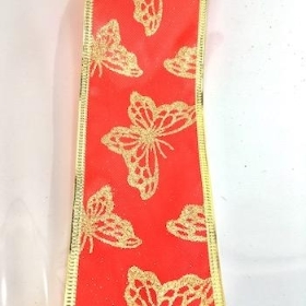 Red And Gold Butterfly Ribbon 60mm