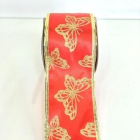 Red And Gold Butterfly Ribbon 60mm