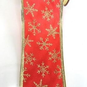 Red And Gold Snowflake Ribbon 60mm