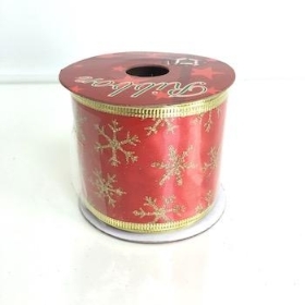 Red And Gold Snowflake Ribbon 60mm