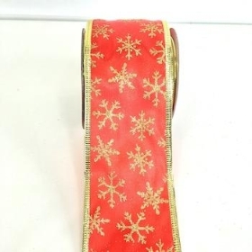 Red And Gold Snowflake Ribbon 60mm
