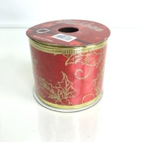 Red And Gold Snowflake Ribbon 60mm
