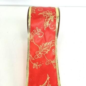 Red And Gold Snowflake Ribbon 60mm