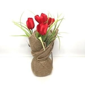 Red Tulips In Hessian 22cm
