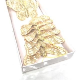 Gold Glitter Feather Butterfly 7cm x 12