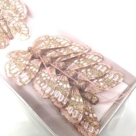 Rose Gold Glitter Feather Butterfly 7cm x 12