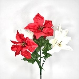 Red Ivory Poinsettia And Lily Bush 31cm