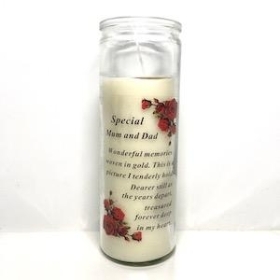 Mum And Dad Glass Candle 18cm
