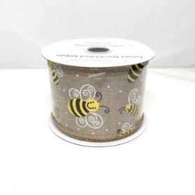 Bumble Bee Natural Hessian Ribbon 9.1m