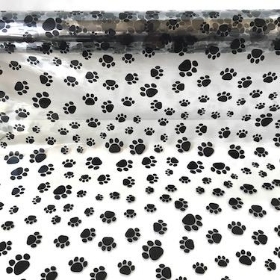 Black Pet Paw Print Cellophane 100m