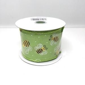 Green Bumble Bee Hessian Ribbon 9.1m