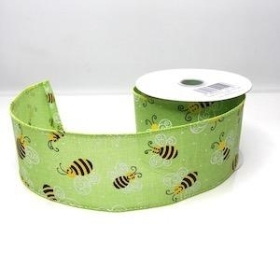 Green Bumble Bee Hessian Ribbon 9.1m