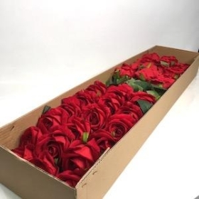 36 x Red Velvet Touch Open Rose 52cm 