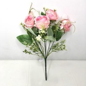 Pink Rose And Hydrangea Bush 31cm