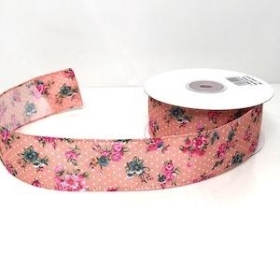 Pink Vintage Floral Ribbon 38mm