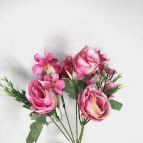 Cerise Rose And Hydrangea Bush 28cm