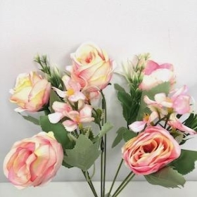 Peach Pink Rose And Hydrangea Bush 28cm