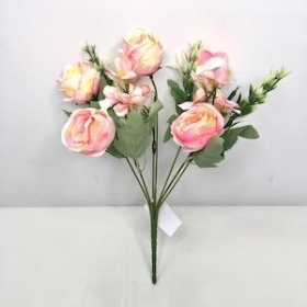 Peach Pink Rose And Hydrangea Bush 28cm