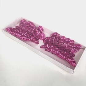 Hot Pink Glitter Feather Butterfly 7cm x 12
