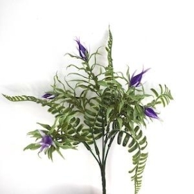 Purple Bud And Fern Bush 25cm