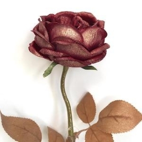 Burgundy Glittered Rose 56cm