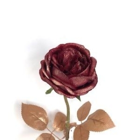 Burgundy Glittered Rose 56cm