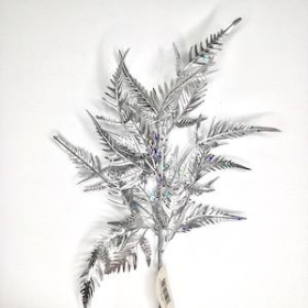 Silver Metallic Fern Spray 47cm