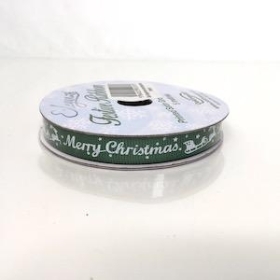Green Merry Christmas Ribbon 10mm