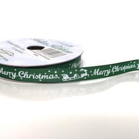 Green Merry Christmas Ribbon 10mm