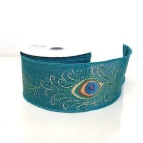 Blue Peacock Feather Ribbon 63mm