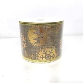 Gold Reindeer Pattern Ribbon 63mm