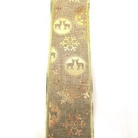 Gold Reindeer Pattern Ribbon 63mm