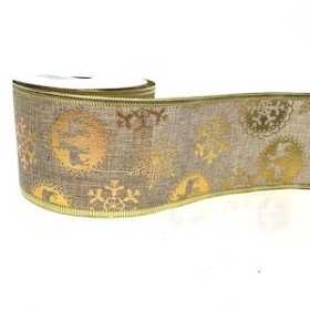 Gold Reindeer Pattern Ribbon 63mm