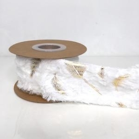 Gold Leaf On White Fur Ribbon 63mm