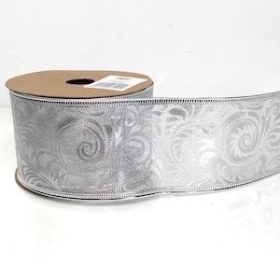 Silver Pattern Metallic Ribbon 63mm