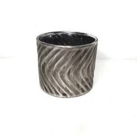 Silver Ribbed Metallic Pot 10cm