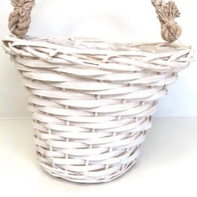 White Basket And Rope Handle 30cm