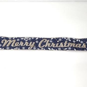 Navy Merry Christmas Ribbon 63mm