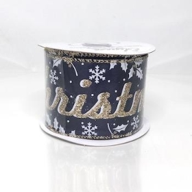 Navy Merry Christmas Ribbon 63mm