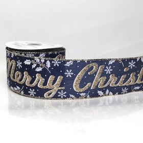 Navy Merry Christmas Ribbon 63mm