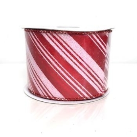Red Candy Stripe Ribbon 63mm