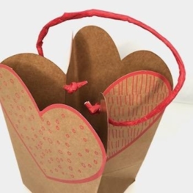 Red Kraft Heart Bags x 10