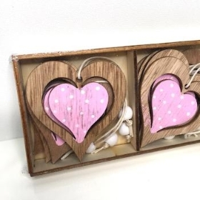 Pink Wooden Hearts x 12