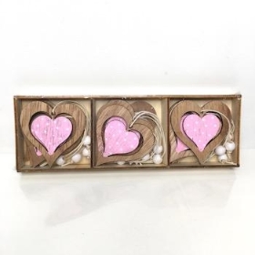 Pink Wooden Hearts x 12