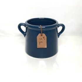 Blue Ceramic Pot With Handles 10cm