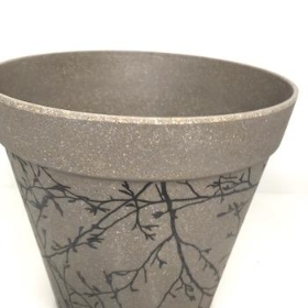 Grey Straw Pot With Branch Design 15cm