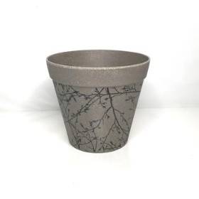 Grey Straw Pot With Branch Design 15cm