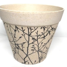 Cream Bamboo Pot With Branch Design 15cm