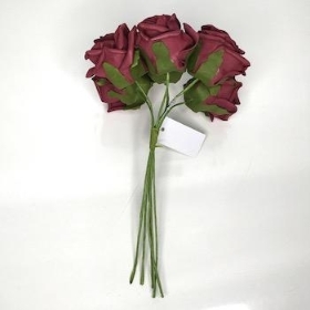 Burgundy Foam Rose 6cm x 6 